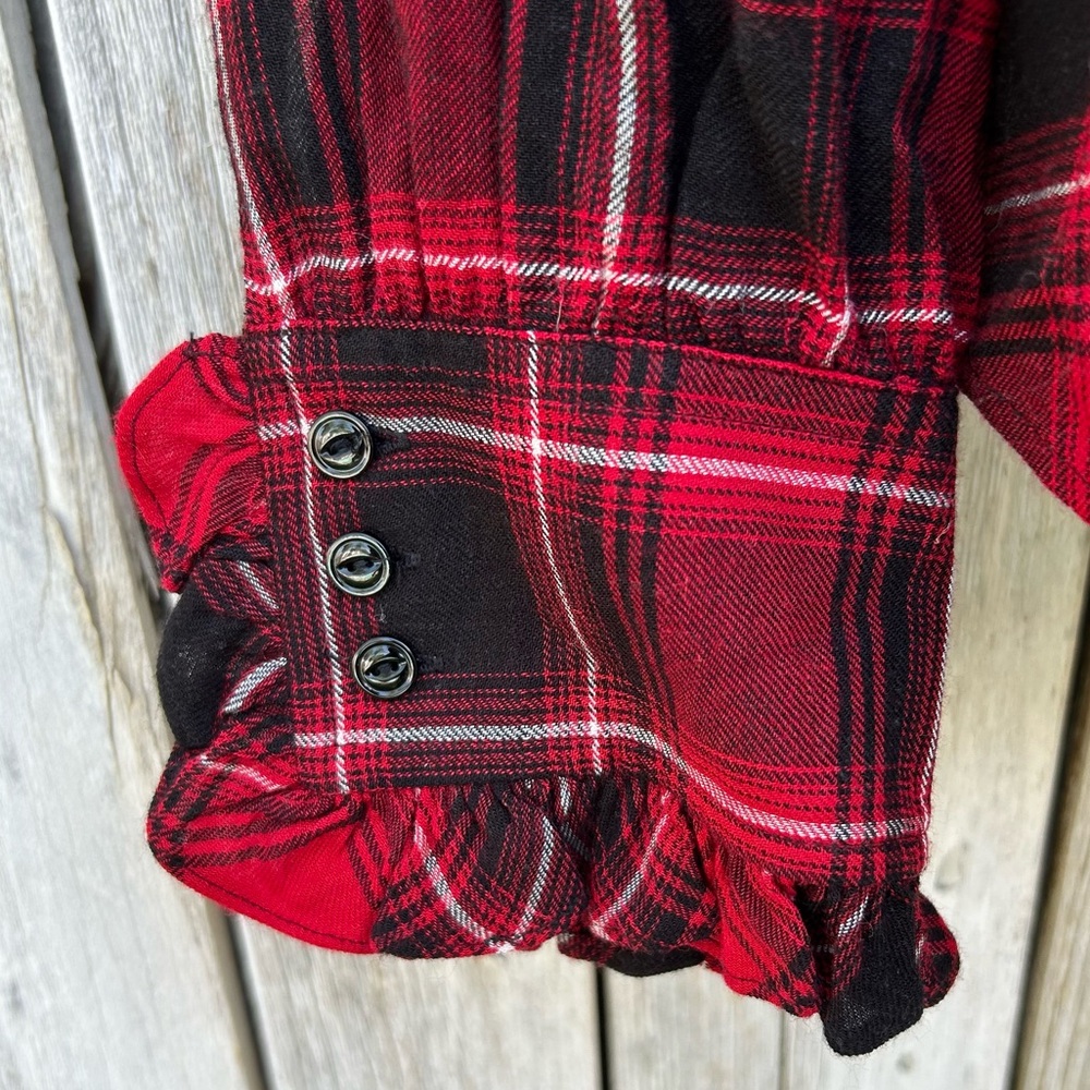 NWT Polo Ralph Lauren Ruffle Plaid Shirt Blouse Viscose Wool Red Black XL - Picture 8 of 16